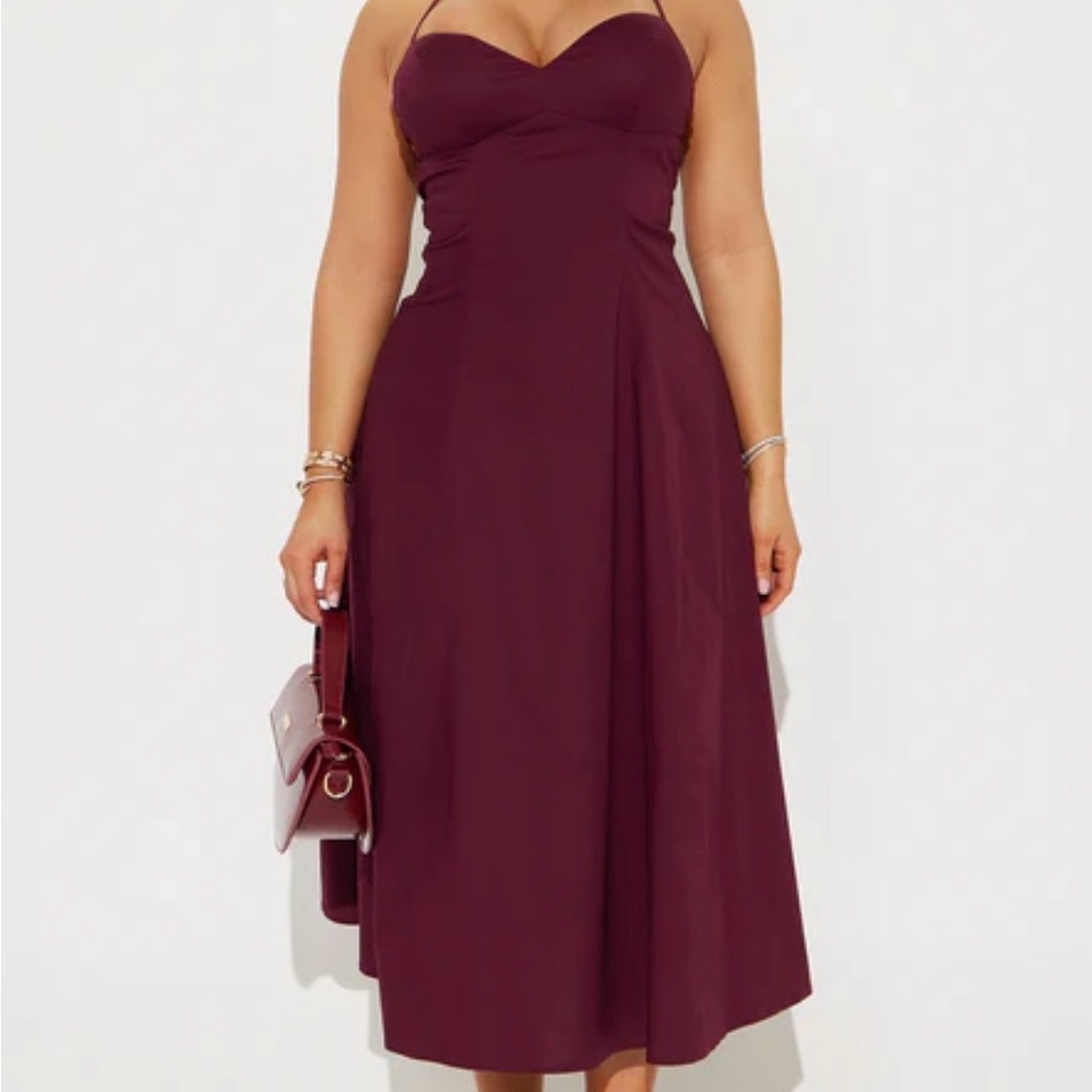 Elegant Poplin Midi Burgundy Dress